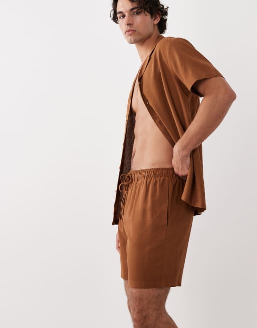 South Beach linen blend short in rust, 3 of 5