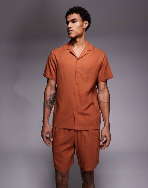 South Beach linen-blend shorts in rust - view 1