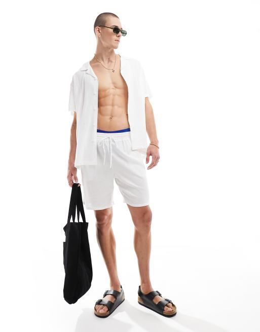  South Beach linen blend shorts in white 