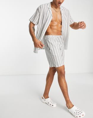 South Beach Linen Blend Swim Shorts In White
