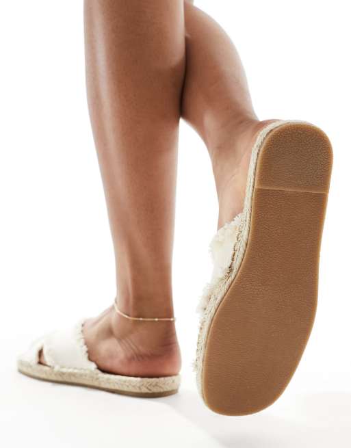 South Beach linen cross over espadrille mule sandals in cream , 4 of 4