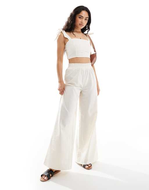South Beach Linen look palazzo pants in neutral