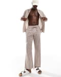 [South Beach] South Beach linen look stripe beach pants in brown and white XS Brown