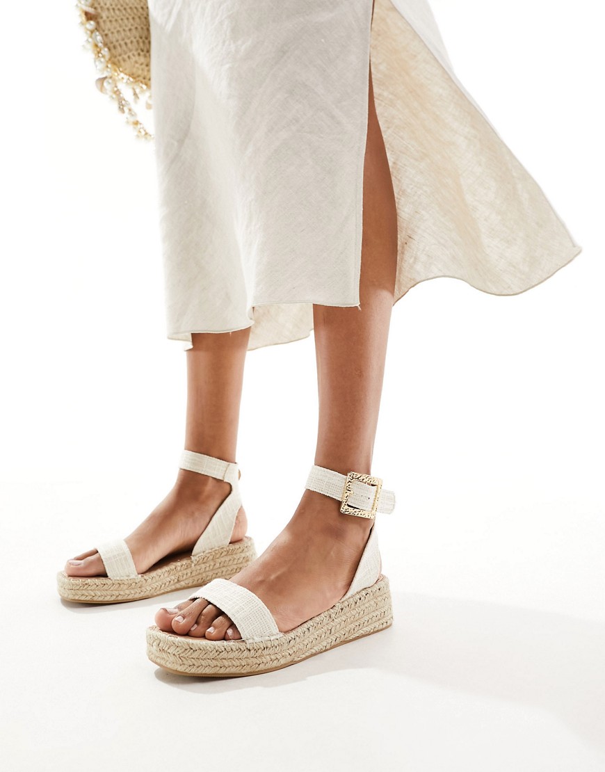 linen look two part espadrille sandals in cream-White