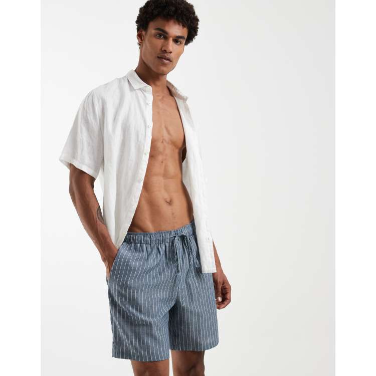 South Beach linen mix shorts in faded blue stripes | ASOS