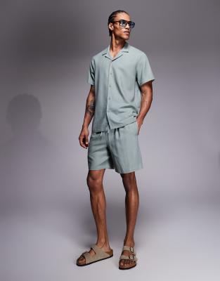 South Beach Short Sleeve Linen Blend Shirt In Green