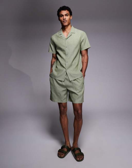South Beach linen short in khaki stripe, 2 of 5