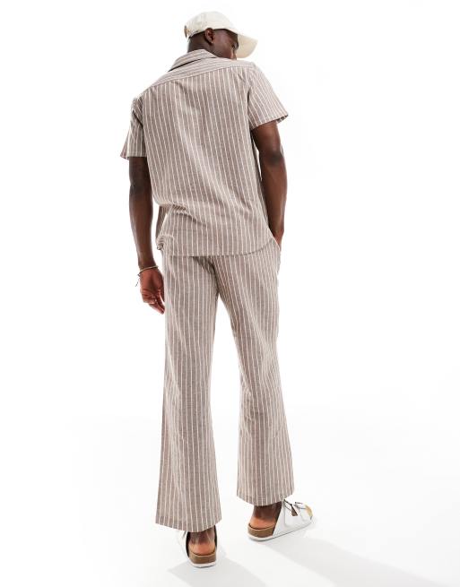 South Beach linen stripe beach trouser in brown and white, 3 of 5