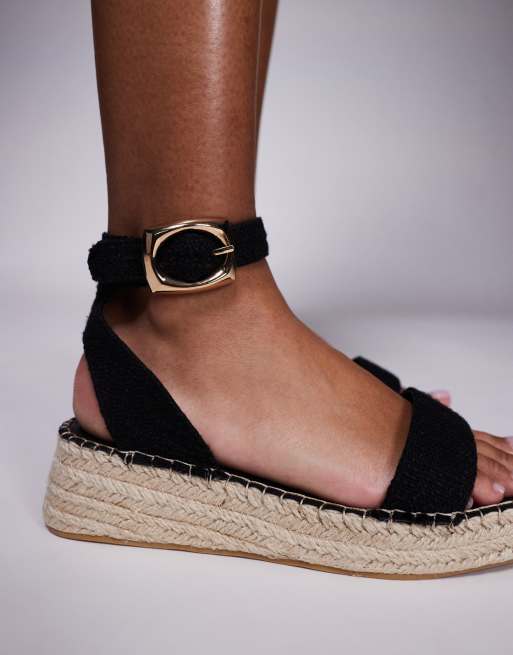 South Beach linen two part espadrille sandals in black