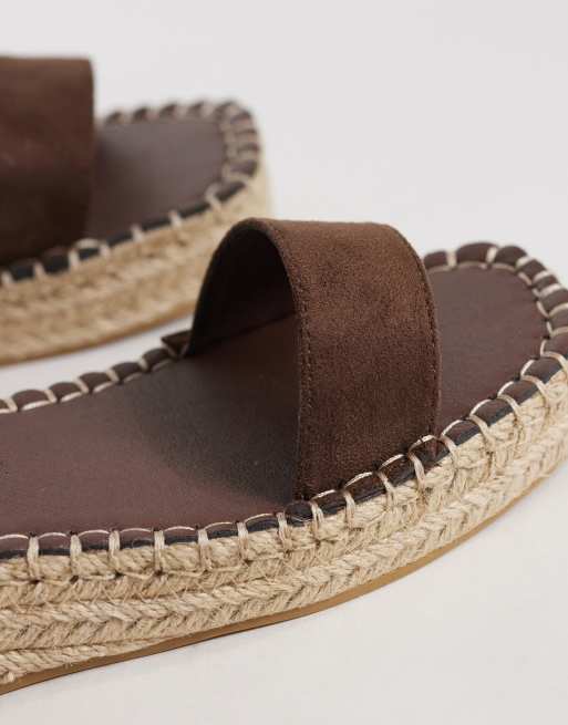 South Beach linen two part espadrille sandals in chocolate, 3 of 4