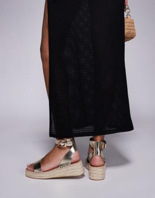 South Beach Linen Two Part Espadrille Sandals In Gold