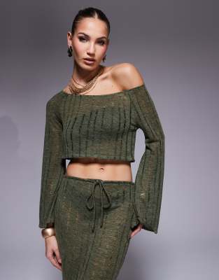 long sleeve knit beach top in khaki - part of a set-Green