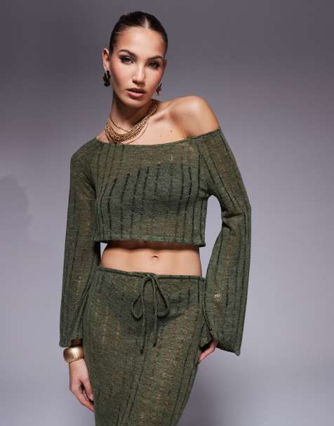 South Beach long sleeve knit beach top in khaki (part of a set) - view 1