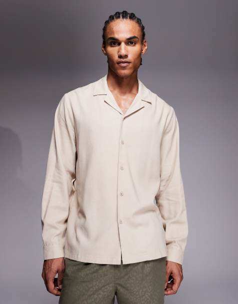 South Beach long sleeve linen blend shirt in beige - view 1