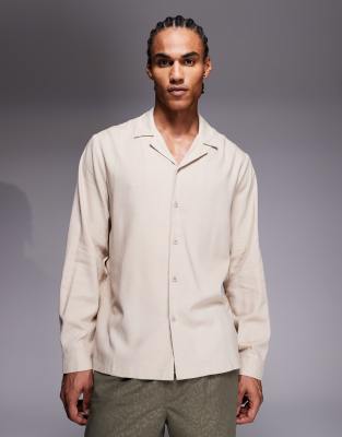 South Beach Long Sleeve Linen Shirt In Neutral