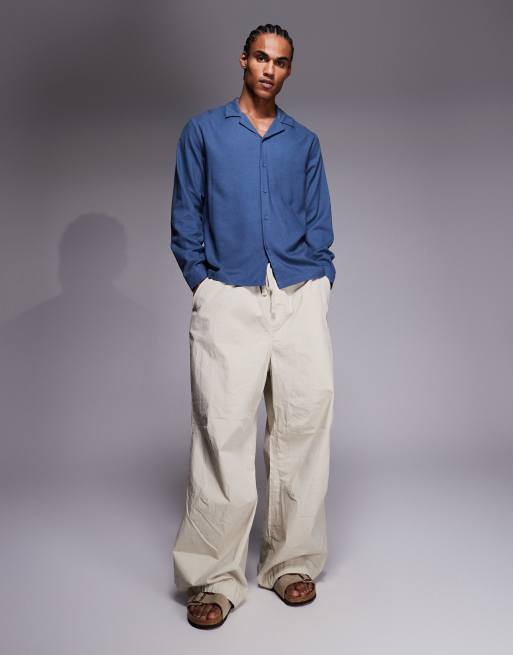 South Beach long sleeve linen shirt in denim blue, 2 of 5