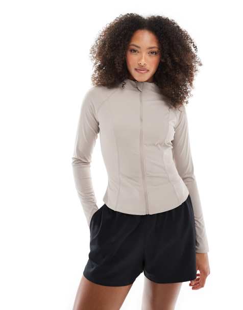 South Beach Long sleeved zip up top in stone - view 1