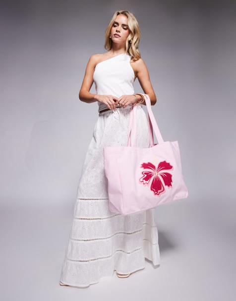 South Beach lotus flower towelling tote bag in pink - view 1