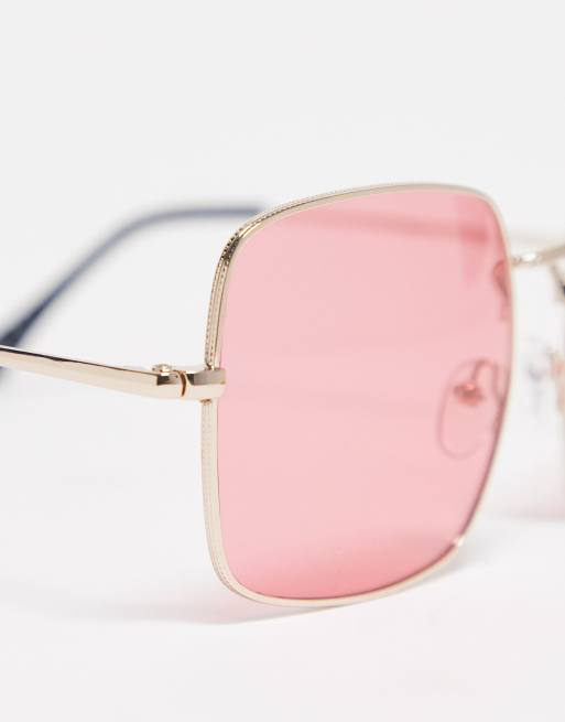 South Beach - Lunettes de soleil oversize à monture carrée en métal - Rose, 4 de 4