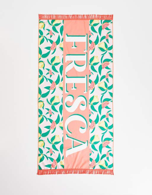South Beach - Lyserødt håndklæde med citronprint og 'Fresca'-tekst