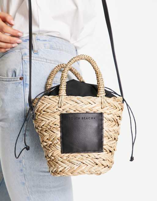 South Beach – Mała słomiana torebka crossbody w czarnym kolorze