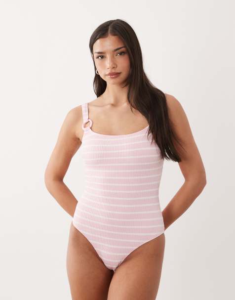 South Beach - Maillot 1 pièce effet froissé à rayures - Rose pastel - view 1