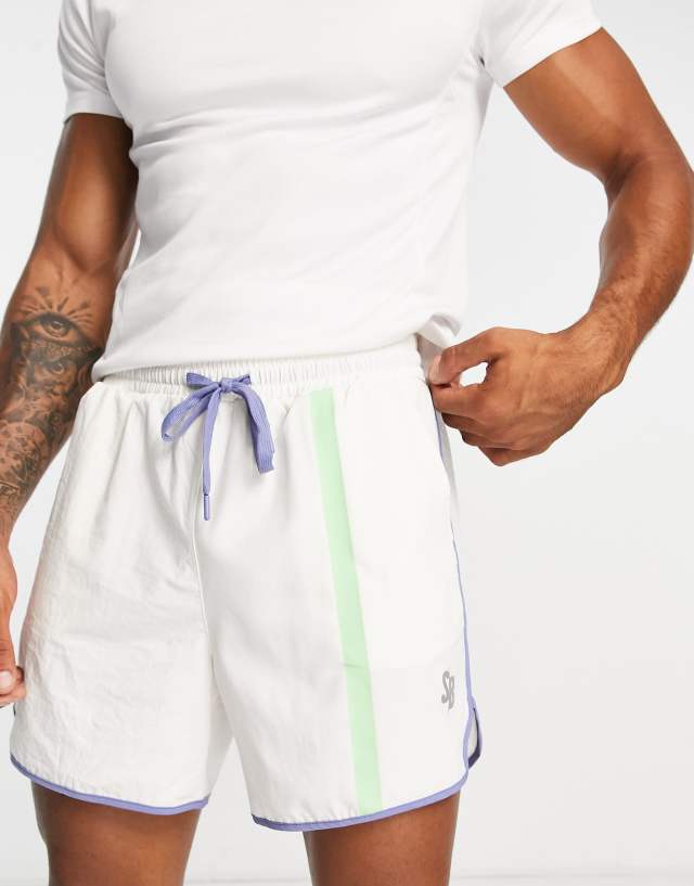 South Beach Man paneled color pop runner shorts in cream
