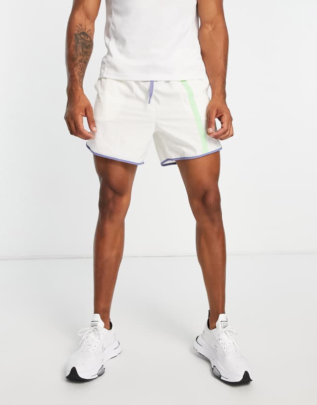 South Beach Man paneled color pop runner shorts in cream 2