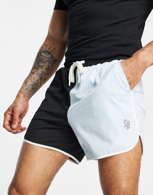 South Beach spliced shorts in blue and black