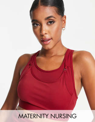 South Beach Maternity nursing mid support sports bra in burgundy  - ASOS Price Checker