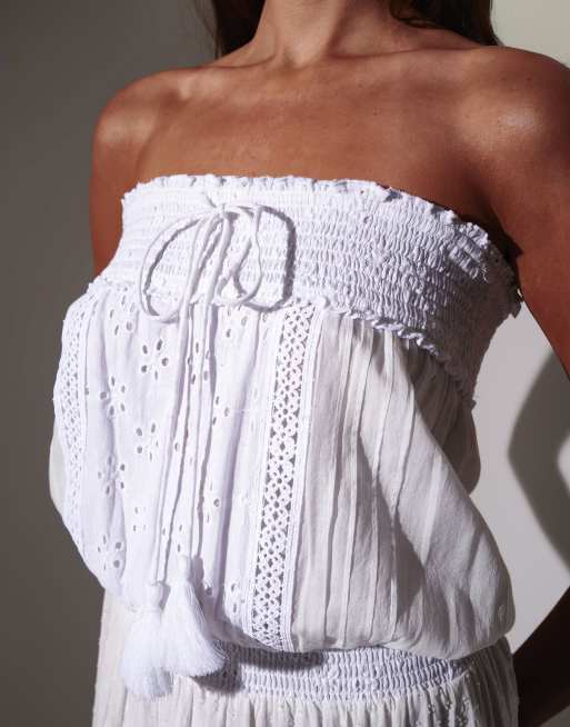 South Beach - Maxi bandeau-jurk met broderie in wit, 4 van 4