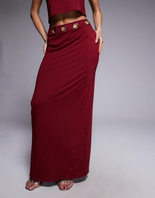 South Beach maxi beach skirt with eyelet detail in burgundy, 2 of 5