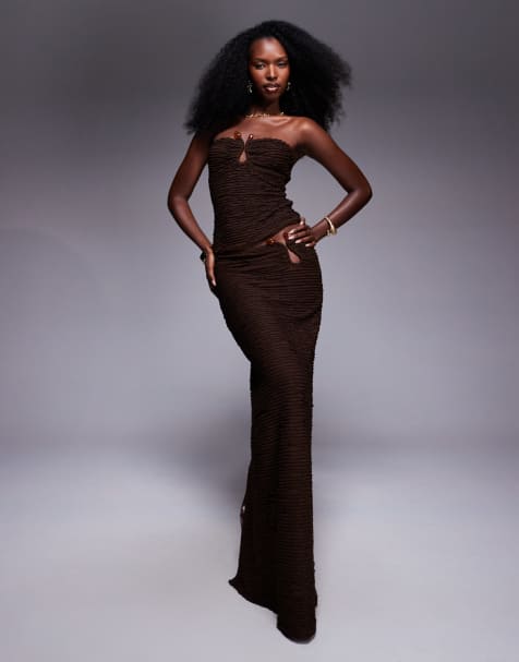 South Beach maxi beach skirt with hardware detail in mocha - view 1