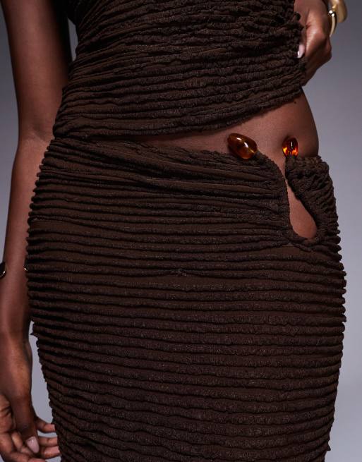 South Beach maxi beach skirt with hardware detail in mocha, 4 of 5