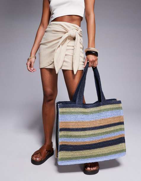 South Beach - Maxi borsa in paglia a righe multicolore - view 1