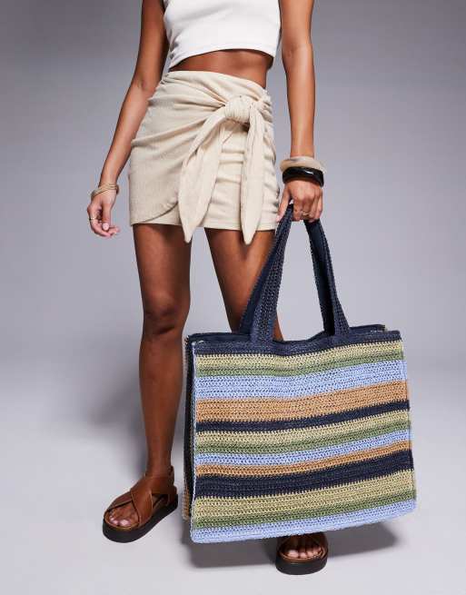 South Beach - Maxi borsa in paglia a righe multicolore
