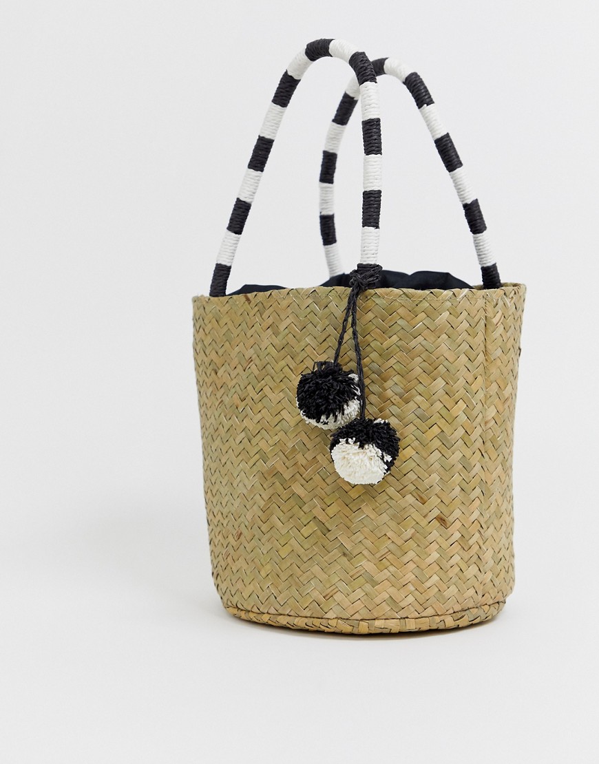 South Beach - Maxi borsa in paglia con manico a righe-Multicolore
