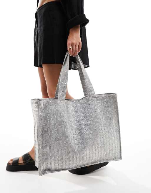 South Beach - Maxi borsa intrecciata argento metallizzato , 4 di 4