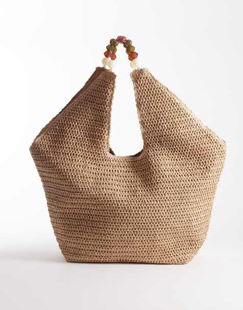 South Beach - Maxi borsa oversize da spalla colore naturale con manico con perline in resina - view 1