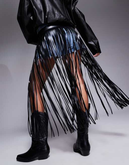 South Beach maxi fringe festival belt in black 
