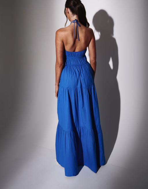 South Beach - Maxi jurk met halternek en stroken in blauw, 4 van 4