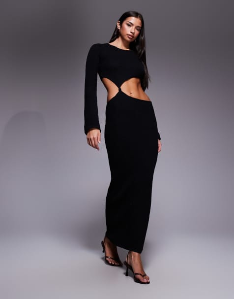 South Beach maxi knit beach dress with cutout detail in black - view 1