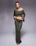 [South Beach] South Beach maxi knit beach skirt in khaki (part of a set)-Green 6 Green