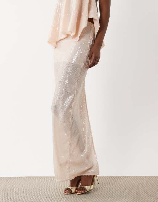 South Beach - Maxi rok met lovertjes in champagne, 4 van 7