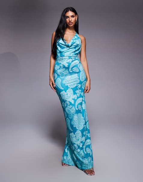 South Beach - Maxi-strandkjole med halterneck i blåt paisley-print - view 1