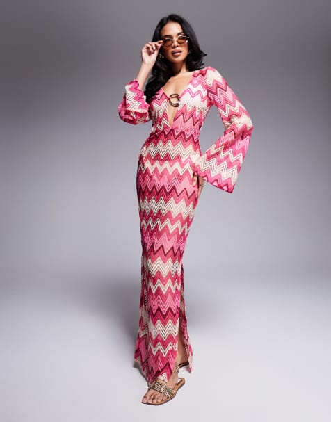 South Beach – Maxi-Strandkleid in Rosa mit Winkelstreifenmuster - view 1