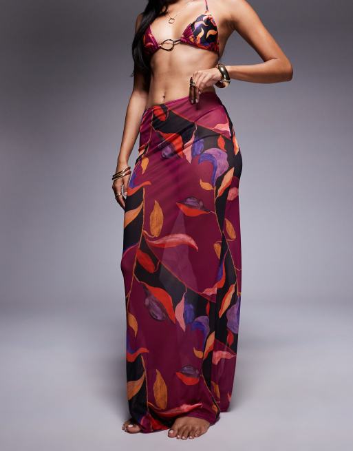 South Beach – Maxi-Strandrock aus Netzstoff in Magenta mit abstraktem Muster, 4 von 5