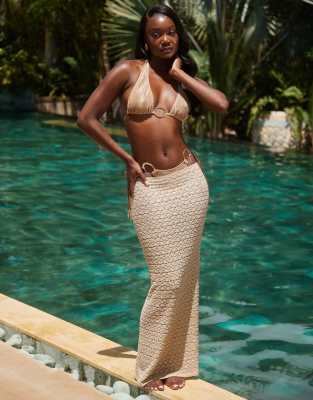 South Beach - Maxi-Strandrock in Beige mit Popcorn-Strickmuster-Neutral