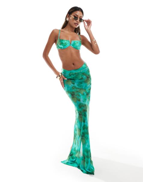 South Beach - Maxi-strandrok van mesh met abstracte print in groen - view 1