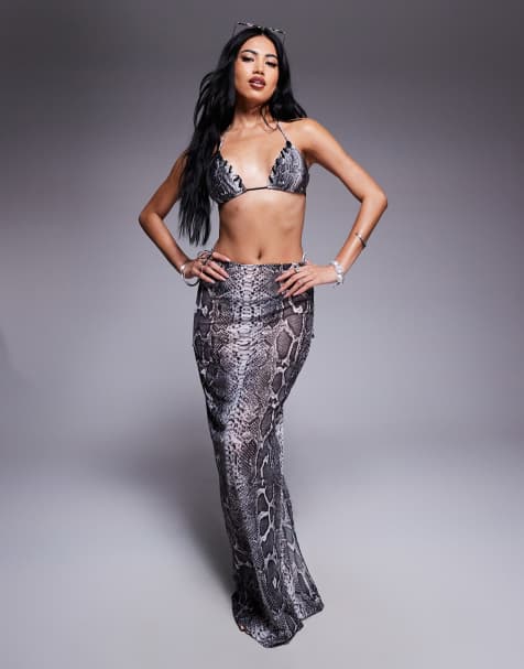 South Beach - Maxi strandrok van mesh met slangenprint in grijs - view 1